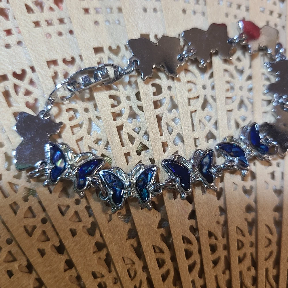 Elegant Blue and Silver Women's Butterfly Bracelet For Sale